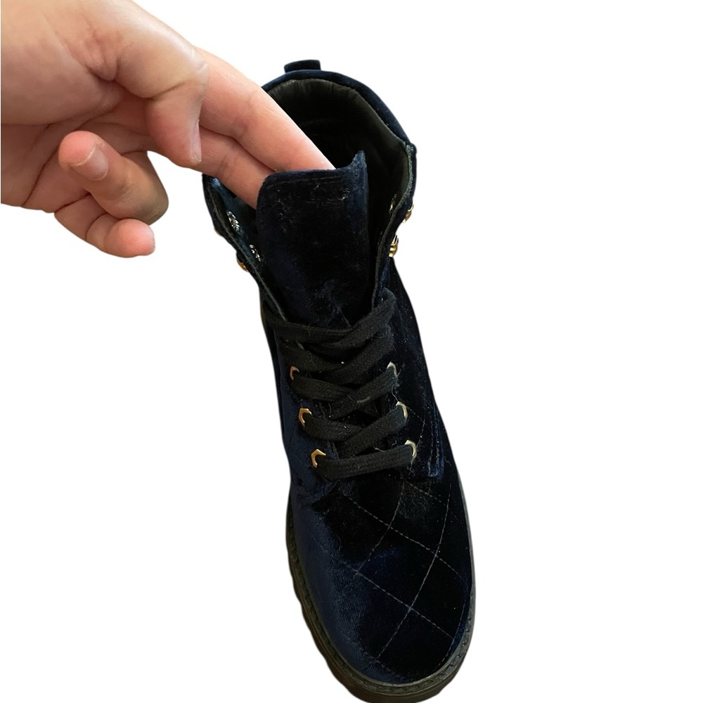 SANDRO Paris Aron Blue Quilted Velvet Combat Hiker Boots - Picture 9 of 15